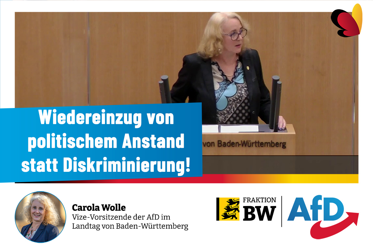 Carola Wolle: Wiedereinzug von politischem Anstand statt Diskriminierung